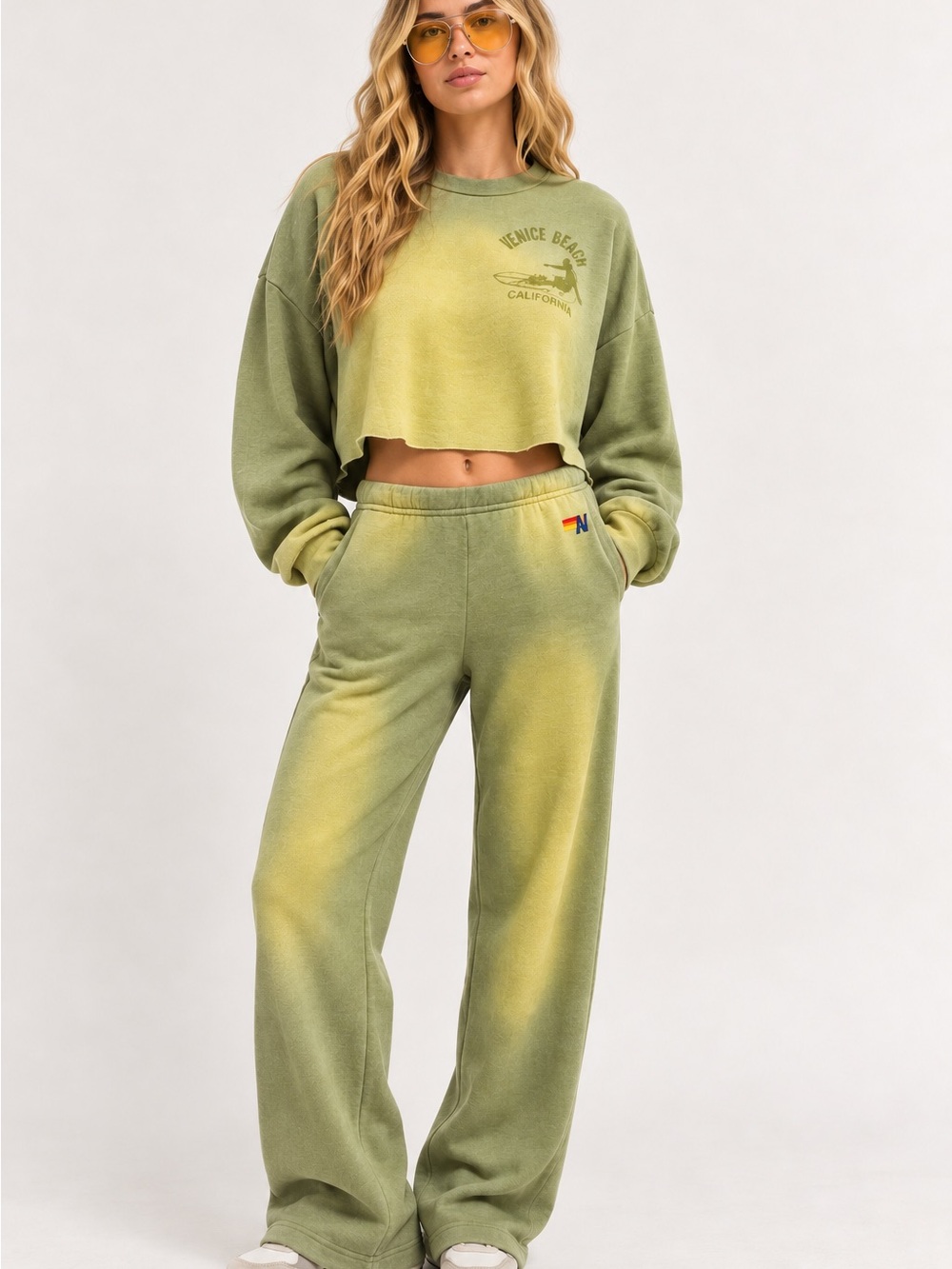2pc SET Aviator Nation Cropped Crew + Wide Leg Sweatpants